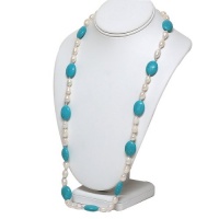 32 Freshwater Cultured Pearl and Turquoise Howlite Necklace 32 Inch