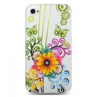 Hard Design Crystal Case Cover for Apple iPhone4, 4th Generation, 4th Gen - White Flower Floral Butterfly