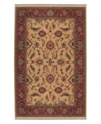 Classic design merges with easy going elegance in a collection that combines timeless elements without the formal styling. The scrolling vine and blossom design is punctuated with oversized palmettes and serrated leaves. Each is woven in premium full worsted New Zealand wool. Created with the magnificent look of a hand knotted rug, bordered with multiple, mellow colors and hand washed for a soft, lustrous, vintage look that's at home in any decor.