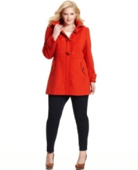 Jessica Simpson puts a charming new spin on a classic silhouette with this refined plus size duffle coat.