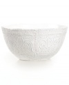 Get a feel for French style with the delicately embossed Blanc Colette cereal bowl from Versailles Maison. Romantic scrolling vines encircle rustic earthenware with a simple white glaze and irresistible charm.