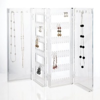 Foldable Acrylic Jewelry Screen - Holds up to 120 Pairs of Earrings, with 8 Necklace Hooks