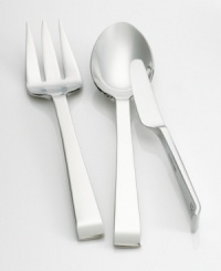 Sleek and streamlined, with a unique standing knife, the Noel 3-piece serving set is the perfect accompaniment to a modern table setting. kate spade's signature logo decorates the underside of each handle. This collection is a perfect coordinate to Noel and Noel platinum dinnerware. Set includes: cold meat fork, butter knife and tablespoon.