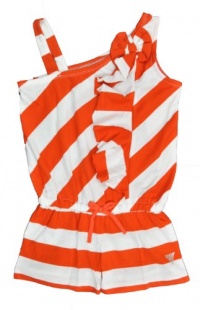 GUESS Girls Stripe Printed Orange & White Romper (2T)