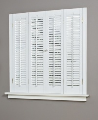 Dress up your windows with the Traditional faux wood shutter. An effortless way to add classic style to any space, it features slim slats which allow for just the right amount of filtered light and a convenient hook latch to keep two shutters closed.