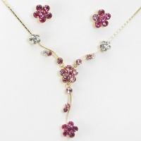 Crystal Flower Necklace and Earring Set (Pink)