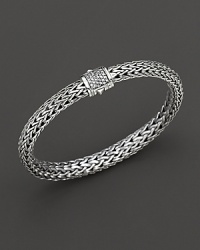 Medium signature woven chain bracelet with diamond pavé clasp, designed by John Hardy.