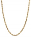 A long chain to add a layer of elegance. This handsomely crafted chain features a seamless rope design in 14k gold. Approximate length: 24 inches.