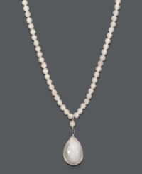 Sweet femininity. This polished teardrop pendant shimmers with the addition of rose quartz (55 ct. t.w.) set in sterling silver. Approximate length: 16 inches. Approximate drop: 1 inch.