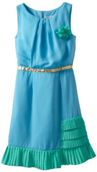 Blush by Us Angels Girls 7-16 Chiffon Pleated Skirt Dress, Aqua/Jade Combo, 16