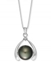 Good luck and a touch of polish. This sophisticated horseshoe-shaped pendant features a cultured Tahitian pearl (11-13 mm) and a sparkling diamond accent. Set in sterling silver. Approximate length: 18 inches. Approximate drop: 1 inch.