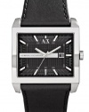 Armani Exchange Mens A|X Black Leather Strap Squar