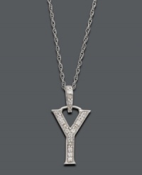 Spell it out in sparkle! This personalized initial charm necklace makes the perfect gift for Yasmin or Yelena. Features sparkling, round-cut diamond accents. Setting and chain crafted in 14k white gold. Approximate length: 18 inches. Approximate drop: 1/2 inch.