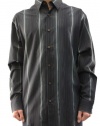 Tommy Bahama Men's Black and Gray Striped Button-Down Shirt