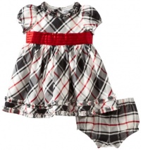 Hartstrings Baby-girls Infant Shantung Plaid Dress and Diaper Cover Set, Black/White Plaid, 12 Months