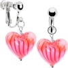 Peppermint Glass Puffed Heart Clip Earrings