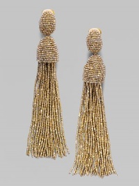 A bold seed beaded fringe design with clip-on backs.Hematite Length, about 5 Clip-on backs Imported 