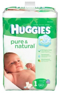 Huggies Pure & Natural Diapers, Size 1, 80 Count (Pack of 2)