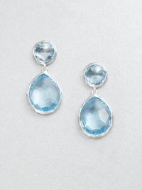 From the Rock Candy® Collection. Crisp, faceted blue topaz set in hammered sterling silver in a snowman drop design. Blue topazSterling silverDrop, about 1.25Post backImported 