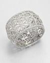 This extra wide bangle offers extra elegant dazzle in a graceful openwork pattern of pavé crystals.CrystalRhodium platingDiameter, about 2.25Hinged with tongue-and-groove claspImported