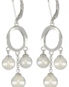 Majorica 7/8mm White 3 Pearls Circle Sterling Silver Drop Earrings