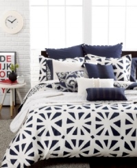 Create a serene setting in your bedroom with this Echo African Sun duvet cover set. Navy and white hues intertwine to create a landscape of abstract, triangle designs. Button closure.