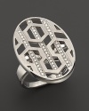 Brilliant diamonds pop against gleaming sterling silver in India Hicks' intriguing, geometric ring.