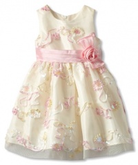 Jayne Copeland Girls 2-6X Floral Sequin Soutache Dress, Ivory, 6