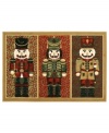 A holiday offering from Shaw. Three handsome nutcrackers usher your home into the joyous season with vibrant color and detail. Constructed of recyclable nylon, the rug adds a wonderful look to your decor without the extra impact on mother nature.