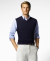 V-neck sweater vest, cut for a comfortable, classic fit.