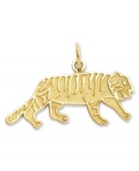 On the prowl. This petite tiger charm features an intricate, carved design and shows how fierce you can be! Crafted in 14k gold. Chain not included. Approximate length: 3/4 inch. Approximate width: 1 inch.