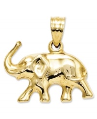 Commemorate a once-in-a-lifetime safari, or simply add a touch of good luck. This polished 3D elephant charm is set in 14k gold. Chain not included. Approximate length: 7/10 inch. Approximate width: 7/10 inch.