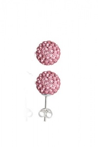 Authentic Pink Sapphire Color Crystal Ball Stud Earrings Sterling Silver 2 Carats Total Weight Special Limited Time Offer Super Sale Price, Comes with a Free Gift Pouch and Gift Box