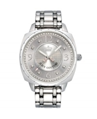 A lovely watch for a charming girl. Beau by Juicy Couture crafted of stainless steel bracelet and round case. Silver tone sunray dial features ring of crystallized Swarovski elements, applied numerals at twelve, three, six and nine o'clock, crystal markers, three hands and logo. Quartz movement. Water resistant to 30 meters. Two-year limited warranty.