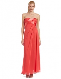 ABS Allen Schwartz Women's Strapless Chiffon Tucked Gown, Coral, 4