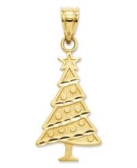 Pay tribute to the spirit of the season in this beautiful Christmas tree charm. Crafted in 14k gold with ornaments and a star accent. Chain not included. Approximate length: 1 inch. Approximate width: 2/5 inch.