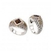 925 Silver & Smoky Quartz Square Checkerboard Ring with Chocolate Diamond & 18k Gold Accents(0.06ctw)- Sizes 6-8