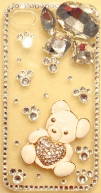 3D White & Silver TEDDY BEAR Case for iPhone 4 & 4S Verizon Sprint AT&T HIGH QUALITY Crystals Bling Cover By iPhashon