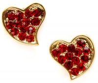 Adorable Gold Tone Sparkling Red Crystal Embellished Heart Stud 1/2 Stud Earrings