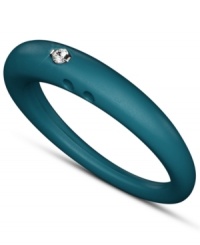 Stackable style with a hint of sparkle! DUEPUNTI's unique ring is crafted from turquoise-colored silicone with a round-cut diamond accent. Set in silver. Ring Size Small (4-6), Medium (6-1/2-8) and Large (8-1/2-10)