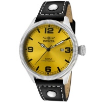 Invicta Men's 1462 Vintage Collection Riveted Leather Strap Yellow Dial Watch