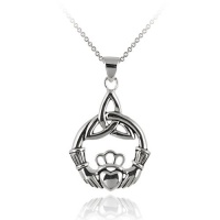 Sterling Silver Claddagh Celtic Knot Pendant Necklace with Rolo Chain, 18