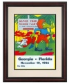 Florida football was very much alive and well in 1956, when the Gators sent the Georgia Bulldogs packing with a final score of 28-0. An inspiration for every game, the original cover art from that day's program is restored, framed and ready to hang.