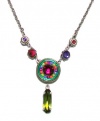 Firefly Antique Steel La Dolce Vita Circle with Drop Swarovski Crystal and Czech Bead Pendant Necklace in Multicolor