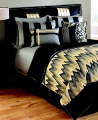 Create a retreat tailored to your style with this Angelaccio comforter set, featuring modern zigzag patterns with lush quilted and embroidered details for an air of intricacy. Finished in a contrasting dark and light palette.