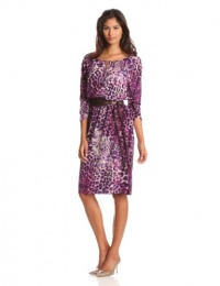 Anne Klein Women's Animal Print Dress, Magenta Multi, 12