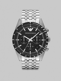 Modern style designed for a power player, in a brushed and polished stainless steel casing with chronograph functionality.Chronograph dialRound bezelWater resistant to 5ATMDate display at 4 o'clockSecond handStainless steel case: 46mm(1.81)Stainless steel link braceletImported