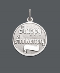 Whether the celebration is for 5, 10 or 50 years, this Happy Anniversary charm makes the perfect personalized gift. Sterling silver charm can be engraved. Approximate drop: 3/4 inch.