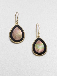 From the Polished Rock Candy® Collection. Iridescent black shell with a rich black onyx border set in radiant 18k gold in a chic teardrop shape. 18k goldBrown shellBlack onyxDrop, about 1.4Hook backImported 