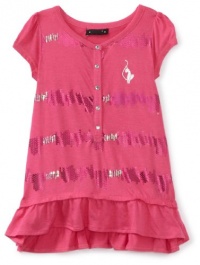 Baby Phat Girl's 7-16 Sequin Stripe Tee, Pink, Medium